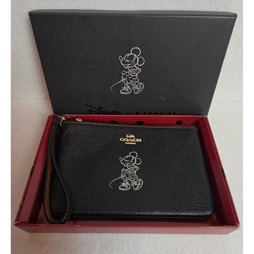 Disney x Coach Minnie Mouse Black Leather Wristlet 37540B NIB